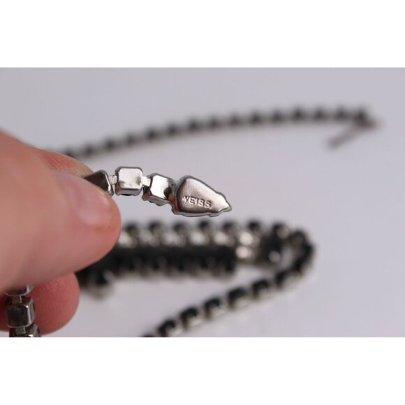 Weiss Rhinestone Necklace, Vintage Black Marquise Fringe, Signed Choker Evening - Picture 8 of 15